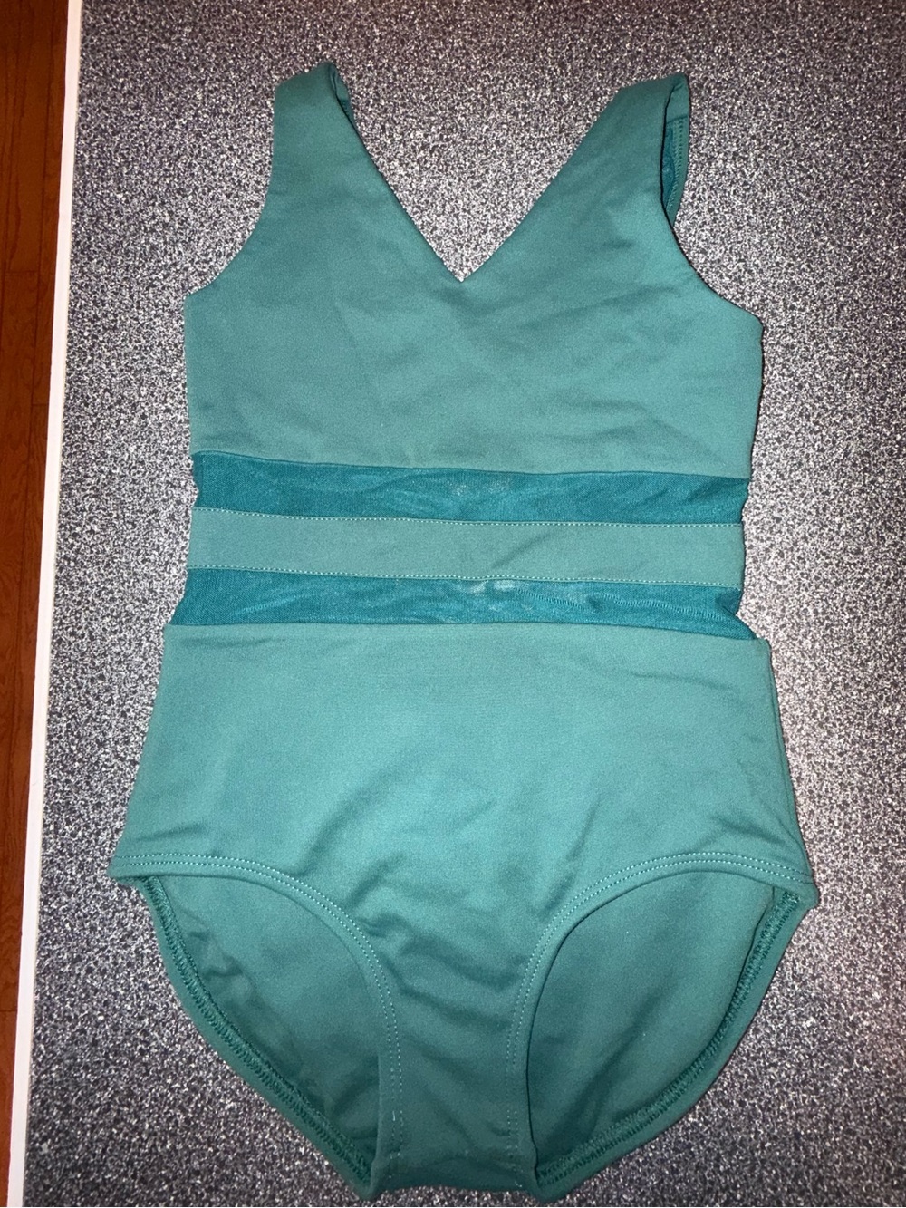 Purple Pixies Teal/Green Dance Leotard with V-Neck Size Child Small